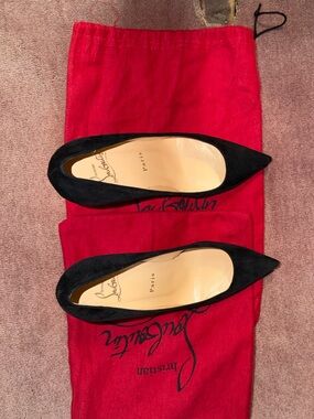 Christian Louboutin Black Suede Pointed-Toe Ballet Flats